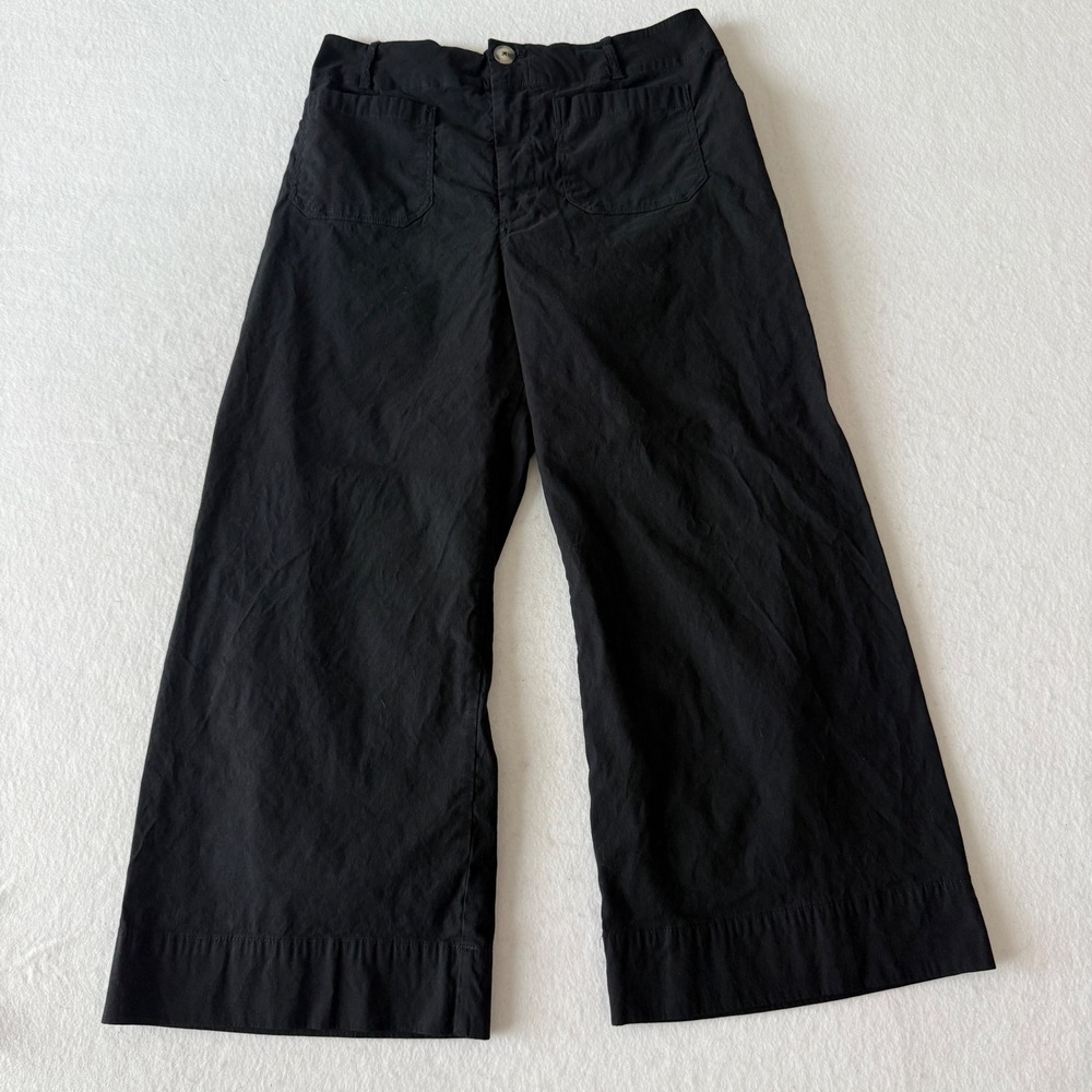 Maeve The Colette Pants Women 32 Black Wide Leg Cropped High Rise Patch Pocket